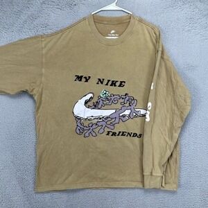 The Nike Tee  Crew Neck Sweatshirt Mens XL Tan Graphic My Nike Friends Swoosh